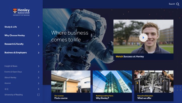 A desktop mockup of the Henley Business School homepage