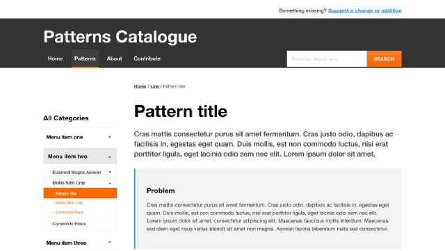 A desktop mockup of the ODI Patterns Catalogue website