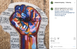 Instagram post by Urban Art Mapping documenting a Black Lives Matter street art in Madison, WI.