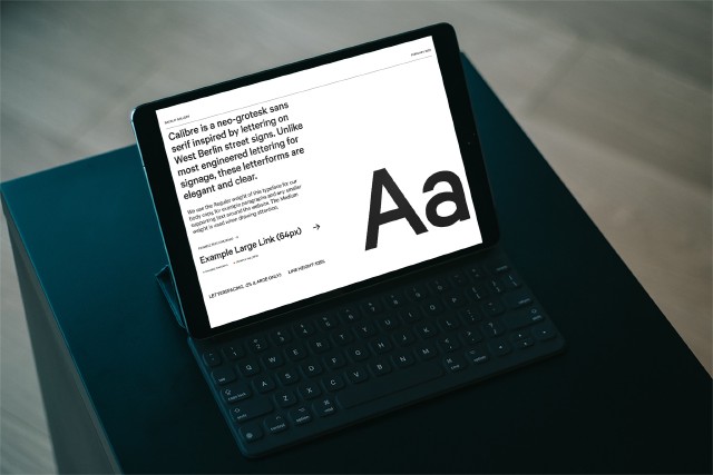 A page from a brand guidelines document on a tablet device, showing the choice of typeface for the Backlit website