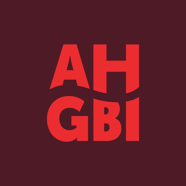 AHGBI logo in red on maroon