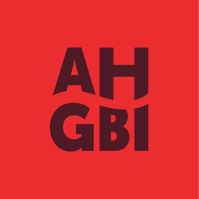 AHGBI logo in maroon on red