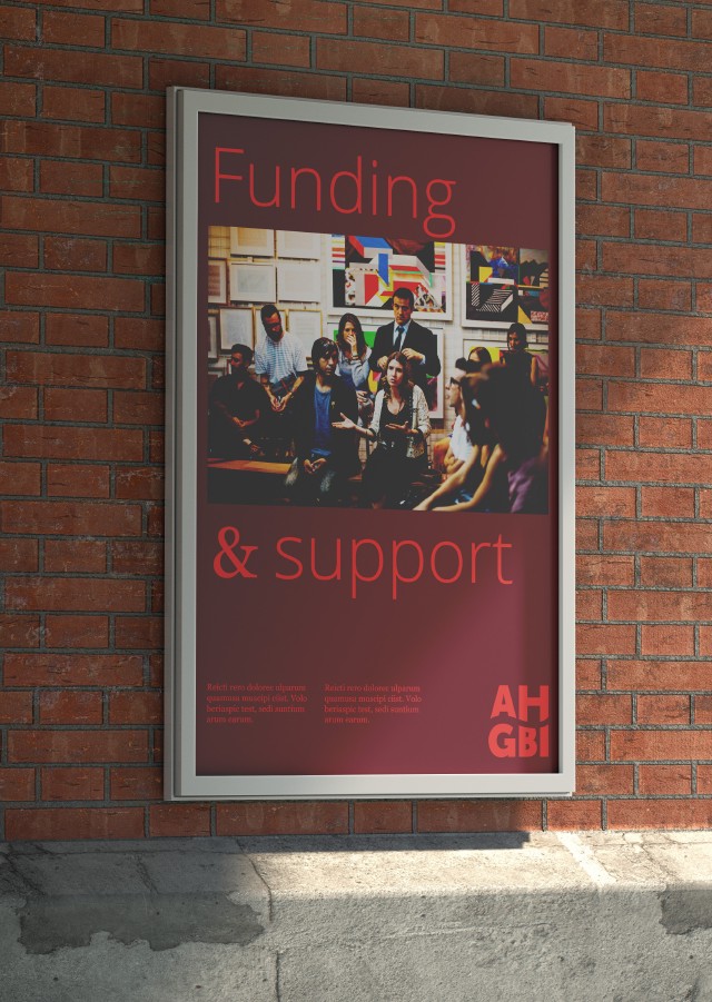 A mockup of a AHGBI poster for Funding and Support