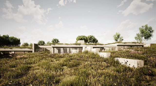 Rendered image of a biophilic house