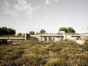 Rendered image of a biophilic house