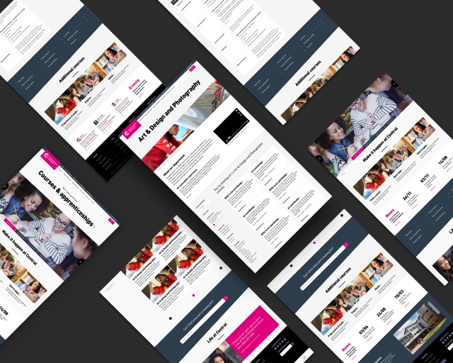 Flat lay mockups of pages on the Nottingham College website